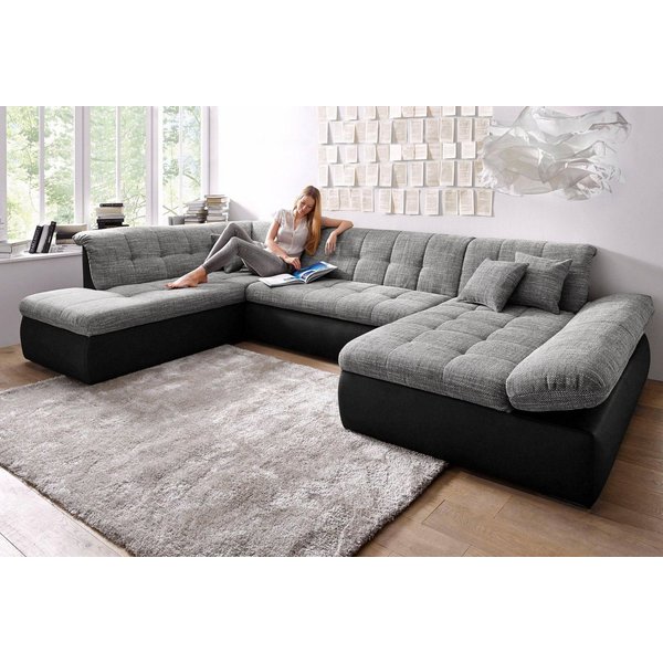 DOMO collection Wohnlandschaft MORIC 353x216x80 cm, mit viel Platz, U-Form, auch in Cord, im XXL-Format, wahlweise mit Bettfunktion und Armlehnenverstellung