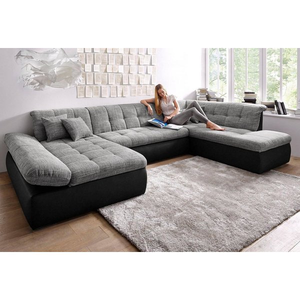 DOMO collection Wohnlandschaft MORIC 353x216x80 cm, mit viel Platz, U-Form, auch in Cord, im XXL-Format, wahlweise mit Bettfunktion und Armlehnenverstellung