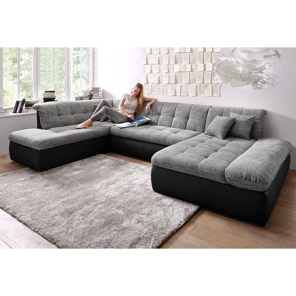 DOMO collection Wohnlandschaft MORIC 353x216x80 cm, mit viel Platz, U-Form, auch in Cord, im XXL-Format, wahlweise mit Bettfunktion und Armlehnenverstellung