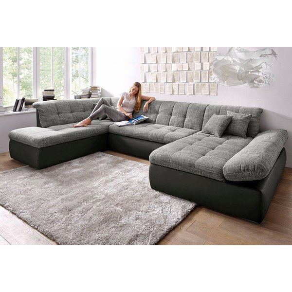 DOMO collection Wohnlandschaft MORIC 353x216x80 cm, mit viel Platz, U-Form, auch in Cord, im XXL-Format, wahlweise mit Bettfunktion und Armlehnenverstellung