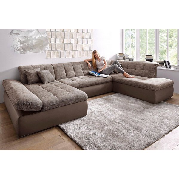 DOMO collection Wohnlandschaft MORIC 353x216x80 cm, mit viel Platz, U-Form, auch in Cord, im XXL-Format, wahlweise mit Bettfunktion und Armlehnenverstellung