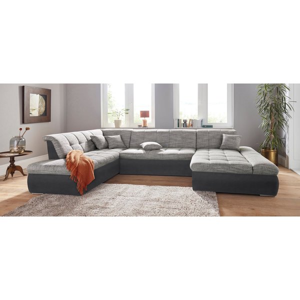DOMO collection Wohnlandschaft MORIC Massiv! - Belastbar bis 140 kgxSitz, 353x216x80 cm, XXL, U-Form, inkl. Zierkissen