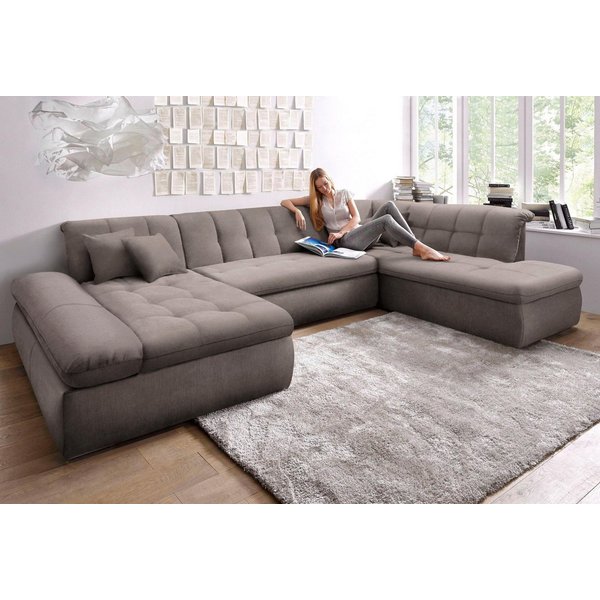 DOMO collection Wohnlandschaft NMORIC im XXL-Format, 353x216x80 cm, inkl. Zierkissen U-Form, wahlweise mit Bettfunktion und Armlehnenverstellung