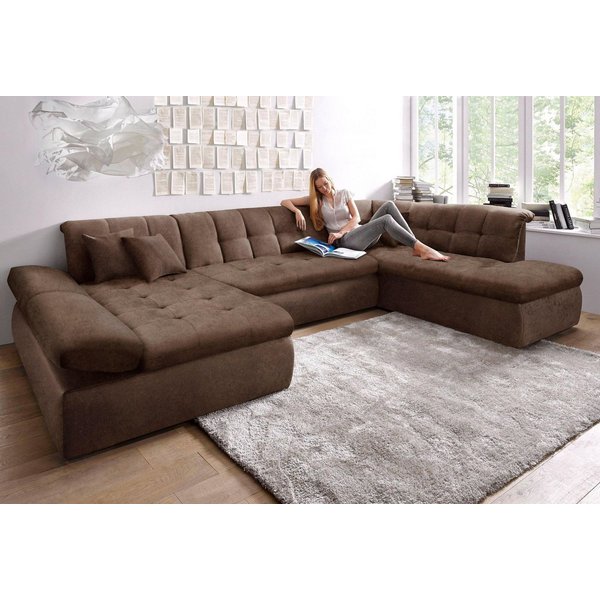 DOMO collection Wohnlandschaft NMORIC im XXL-Format, 353x216x80 cm, inkl. Zierkissen U-Form, wahlweise mit Bettfunktion und Armlehnenverstellung
