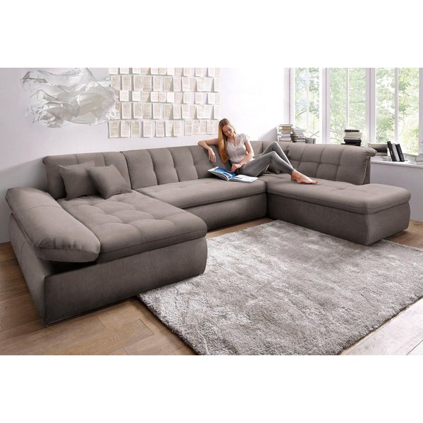 DOMO collection Wohnlandschaft NMORIC im XXL-Format, 353x216x80 cm, inkl. Zierkissen U-Form, wahlweise mit Bettfunktion und Armlehnenverstellung