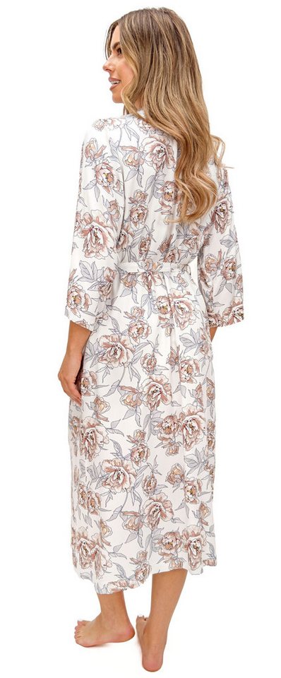 Donna Damenbademantel Elizabeth, lang, Viskose, Gürtel, Damen Morgenmantel Bademantel Kimono Blumen ca.130cm – Bild 2 von 5