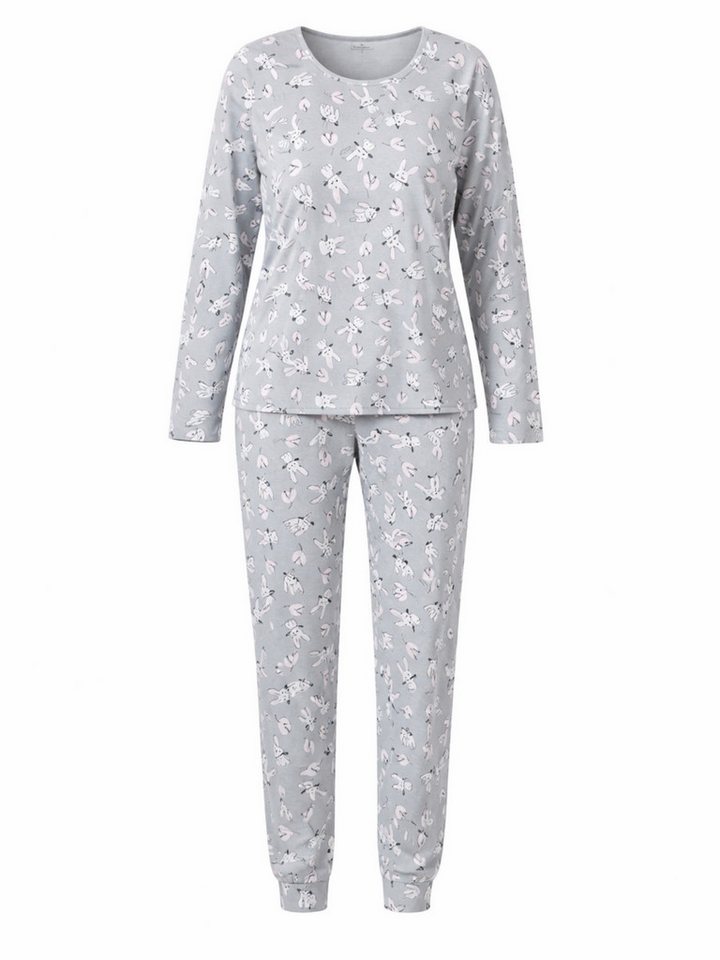 Donna Pyjama Langarm Schlafanzug mit Bündchen mit Häschen-Motivdruck – Bild 2 von 5