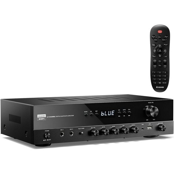 Donner Audioverstärker 2/4/6 Kanal Audio-Leistungsverstärker Stereoempfänger Verstärker (Anzahl Kanäle: 4, 440,00 W, 4 Kanäle, 2 Mikrofoneingänge, Bass, Höhen)