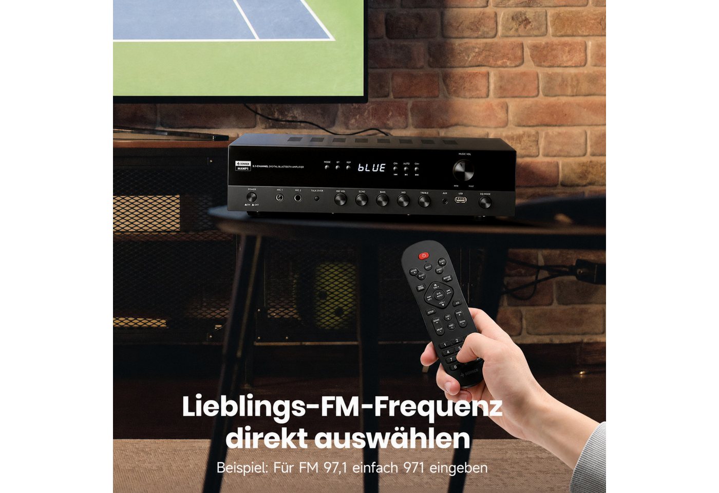 Donner Audioverstärker 2/4/6 Kanal Audio-Leistungsverstärker Stereoempfänger Verstärker (Anzahl Kanäle: 4, 440,00 W, 4 Kanäle, 2 Mikrofoneingänge, Bass, Höhen) – Bild 4 von 5