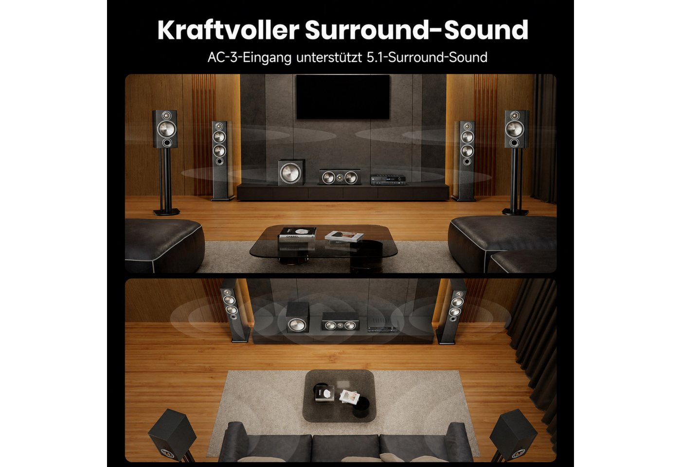 Donner Audioverstärker 2/4/6 Kanal Audio-Leistungsverstärker Stereoempfänger Verstärker (Anzahl Kanäle: 4, 440,00 W, 4 Kanäle, 2 Mikrofoneingänge, Bass, Höhen) – Bild 5 von 5