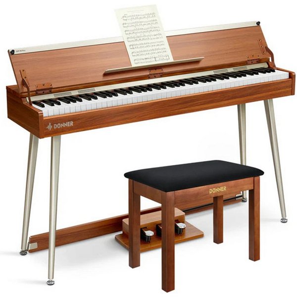 Donner Digitalpiano 88 Tasten Progressiv Gewichteter Hammermechanik E-Piano DDP-80 PLUS (Set, Pedal, Netzteil), 128 Polyphonie, für zu Hause, Lernfunktion, Kopf