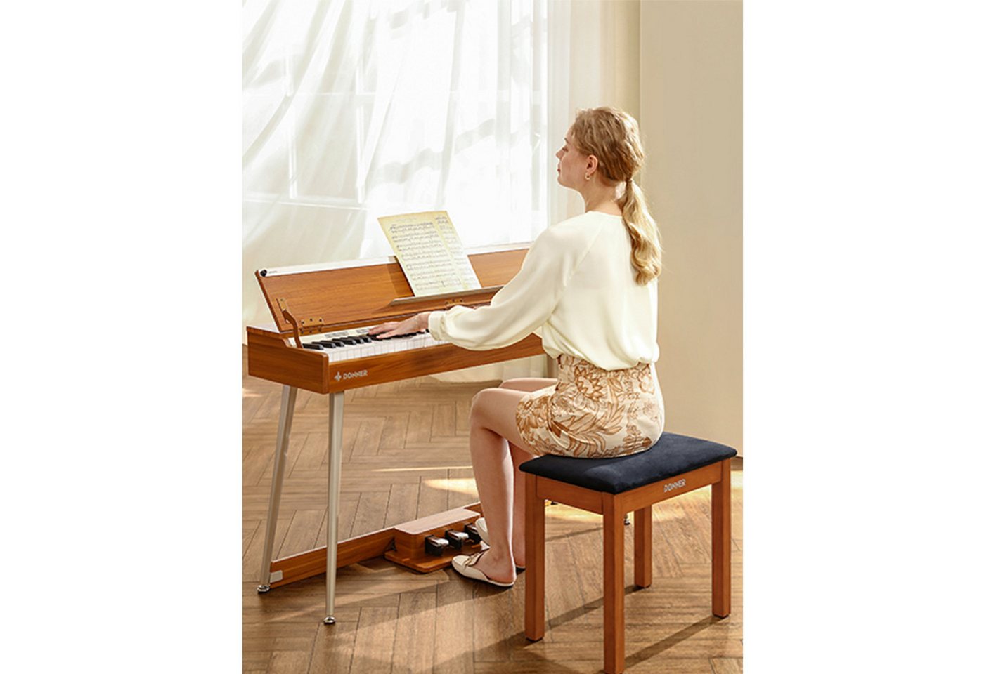 Donner Digitalpiano 88 Tasten Progressiv Gewichteter Hammermechanik E-Piano DDP-80 PLUS (Set, Pedal, Netzteil), 128 Polyphonie, für zu Hause, Lernfunktion, Kopf – Bild 2 von 5