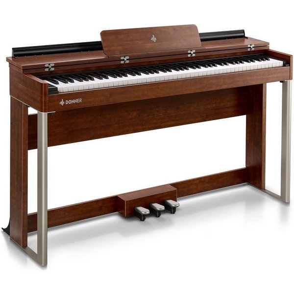 Donner Digitalpiano E-Piano 88 Tasten gewichtetes Hammermechanik Klavier DDP-200 (SET), Holzgehäuse, LCD-Display, 5 Reverb-Effekte, Bluetooth-MIDI, 3 Pedale