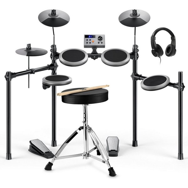Donner E-Drum DED-70 Upgraded E-Drum Kit 150 Töne 15 Schlagzeug-Kits+ Unterricht,Komplettset, Sitzhocker, Kopfhörer, Integrierte Effekte, Leichtgewichtig, Progr