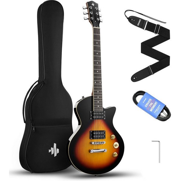 Donner E-Gitarre 39" Solid Body H-H Pickups Gitarren für Rock, Blues, Pop &Punk DSC-128, Gitarrenkoffer, Gurt, Kabel, Gitarrenkoffer, Gurt, Kabel, Solid Body Fü