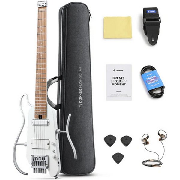 Donner E-Gitarre HUSH-X PRO Silent Guitar mit Effekten & Tone Sim H-S Pickups Bluetooth, Kopflose Reisegitarre, Kabel, Gigbag, Gurt, Stimmgerät, kabelgebundene 