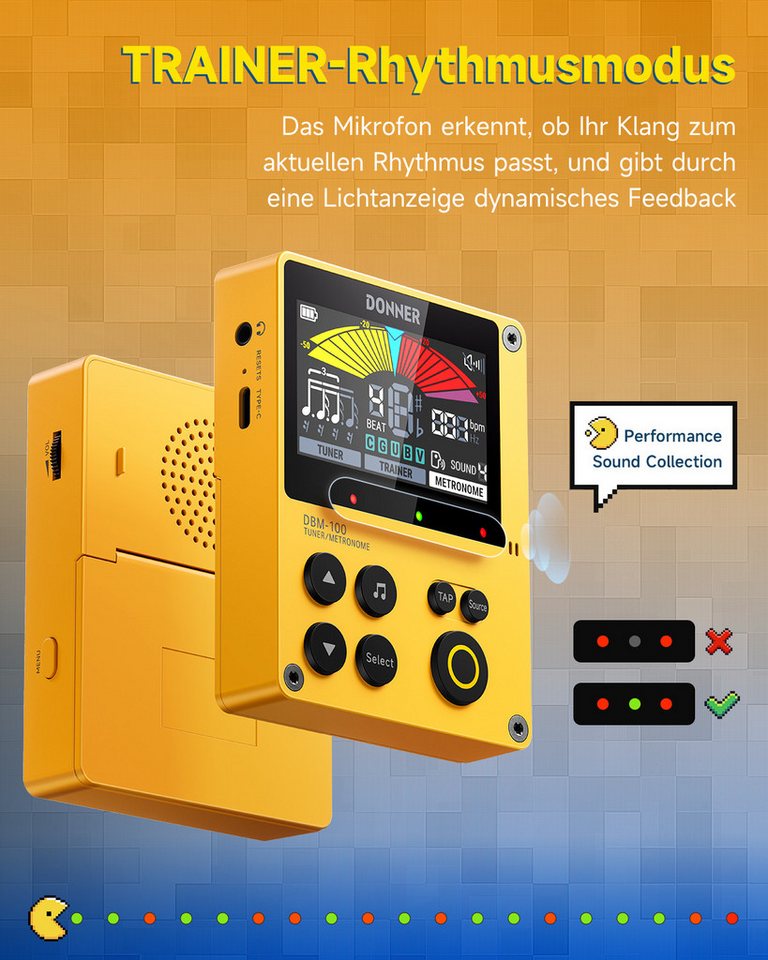 Donner Metronom Tuner Metronom LCD-Bildschirm Taschenformat für Gitarre, Bass, Ukulele, Kompakt, leicht, Lautstärkeregler, Kopfhöreranschluss, LCD-Display – Bild 3 von 5