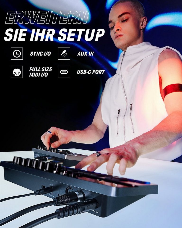 Donner Synthesizer Analoger Bass-Synthesizer und Sequenzer Essential B1, intuitiver Benutzeroberfläche,128 Musterspeicher – Bild 3 von 5