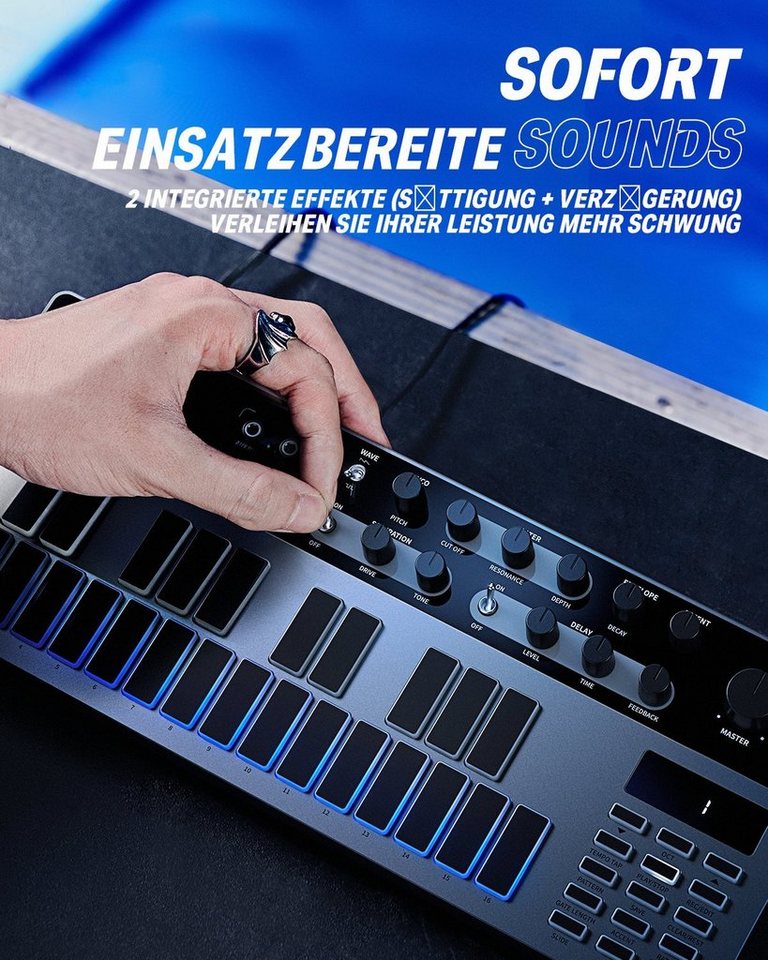 Donner Synthesizer Analoger Bass-Synthesizer und Sequenzer Essential B1, intuitiver Benutzeroberfläche,128 Musterspeicher – Bild 5 von 5
