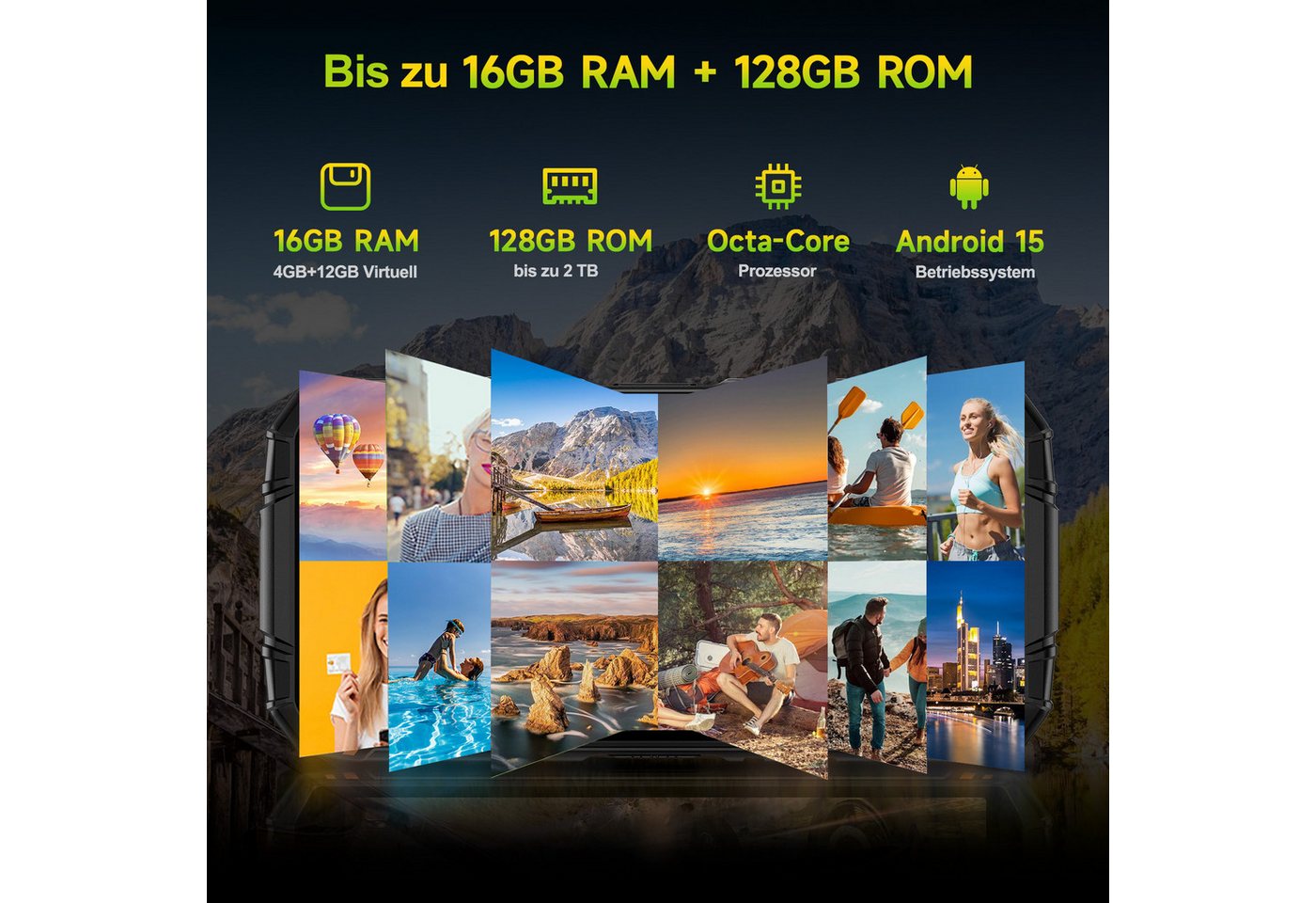 DOOGEE Fire 3 Pro 16GB RAM+128GB ROM Android 15 Outdoor Smartphone (13,96 cm/5.5 Zoll, 128 GB Speicherplatz, 16 MP Kamera, 5,5'' Display, IP68/IP69, 16MP Kamera – Bild 2 von 5