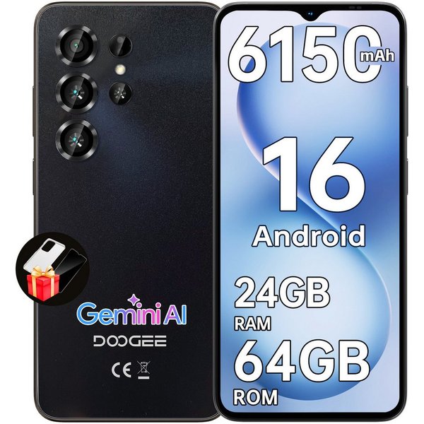 DOOGEE NOTE 56X 24GB RAM+64GB RAM Handy Ohne Vertrag Android 16 Smartphone (16,66 cm/6.56 Zoll, 64 GB Speicherplatz, 8 MP Kamera, 6.56" HD+ 90Hz, 8MP+5MP, 6150m