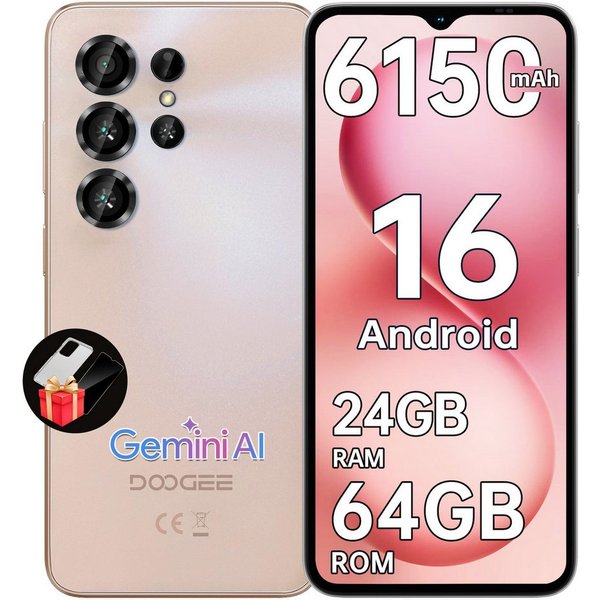 DOOGEE NOTE 56X 24GB RAM+64GB RAM Handy Ohne Vertrag Android 16 Smartphone (16,66 cm/6.56 Zoll, 64 GB Speicherplatz, 8 MP Kamera, 6.56" HD+ 90Hz, 8MP+5MP, 6150m
