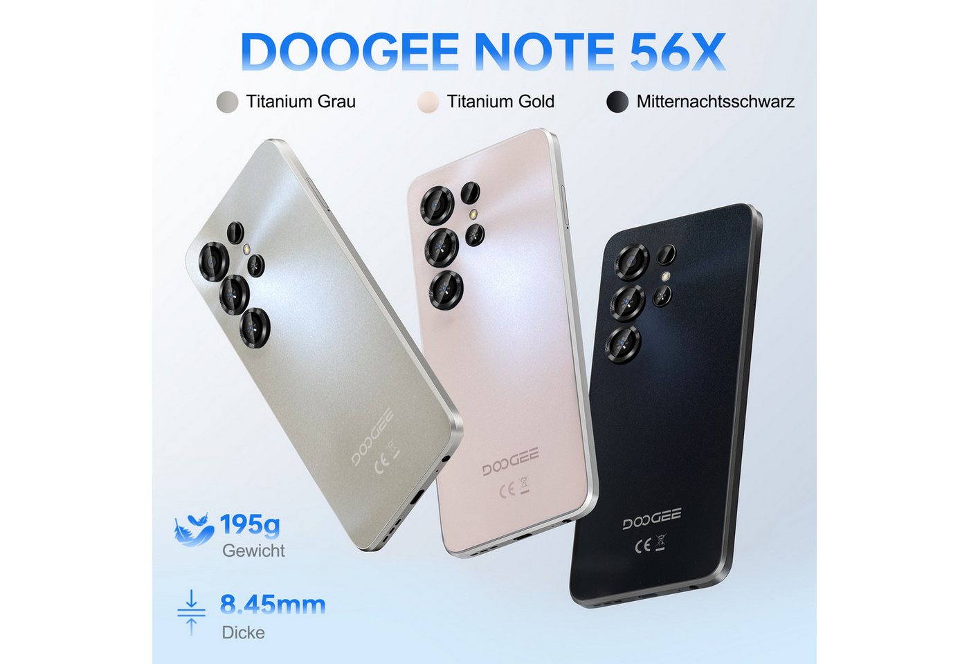 DOOGEE NOTE 56X 24GB RAM+64GB RAM Handy Ohne Vertrag Android 16 Smartphone (16,66 cm/6.56 Zoll, 64 GB Speicherplatz, 8 MP Kamera, 6.56" HD+ 90Hz, 8MP+5MP, 6150m – Bild 3 von 5