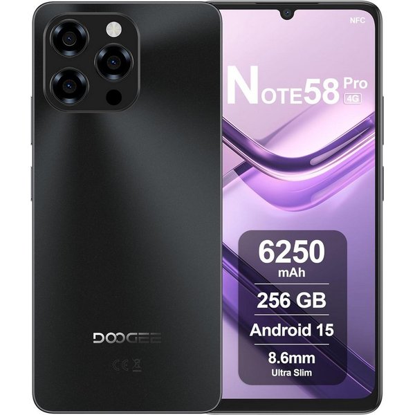 DOOGEE Note 58 Pro Android 15 Smartphone (17,14 cm/6.75 Zoll, 256 GB Speicherplatz, 16 MP Kamera, 6250mAh, 32(8+24)GB+258GB /2TB, 6.75" HD 90Hz, NFC, 4G Dual SI