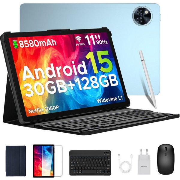 DOOGEE U11 Pro Android 15 Tablet mit Tastatur, Stift, Maus, Hülle, 11 Zoll Tablet (11", 256 GB, Android 15, WIFI, 8580mAh, 90Hz, 13MP+5MP, 5G WiFi/Widevine L1/ 