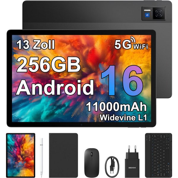 DOOGEE U13 Android 16, 32GB RAM+256GB ROM (2TB TF), 11000mAh Tablet (13", 256 GB, Android 16, Tablet-Set inkl. Stift, Tastatur, Maus, Schutzhülle, 5G WiFi, 13MP