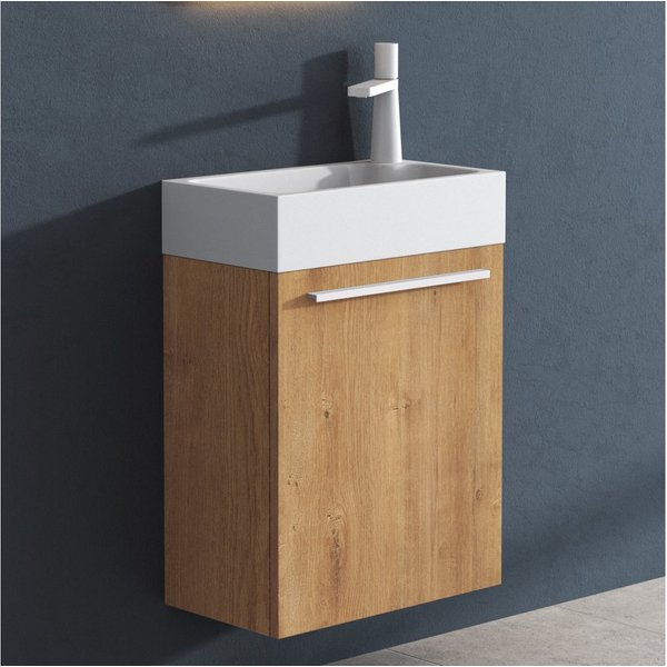 doporro Badezimmer-Set Waschtisch mit Unterschrank Gäste-WC E1-Platte Holzbeschichtung PISA, 46cm Breite, wasserdicht