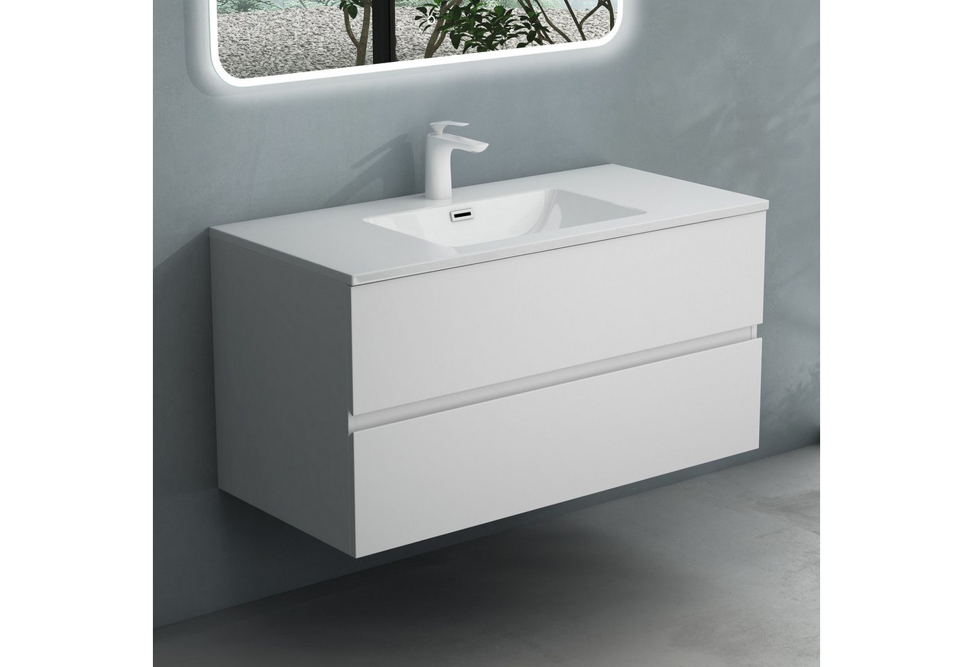 doporro Badmöbel-Set Badezimmermöbel Badezimmer Waschbecken Waschtisch Spiegel Aqualis – Bild 3 von 5