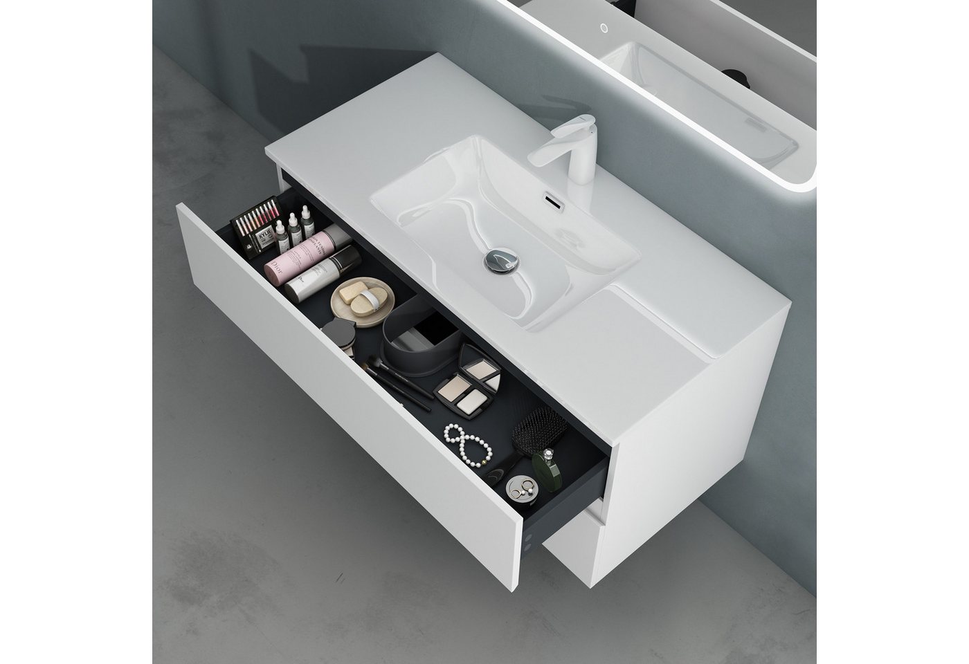 doporro Badmöbel-Set Badezimmermöbel Badezimmer Waschbecken Waschtisch Spiegel Aqualis – Bild 5 von 5