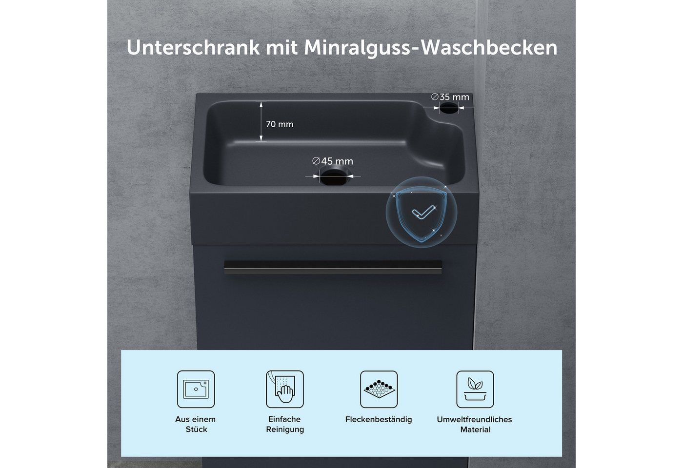 doporro Badmöbel-Set Waschtisch mit Unterschrank Soft-Close Gäste-WC 46cm Pisa – Bild 4 von 5