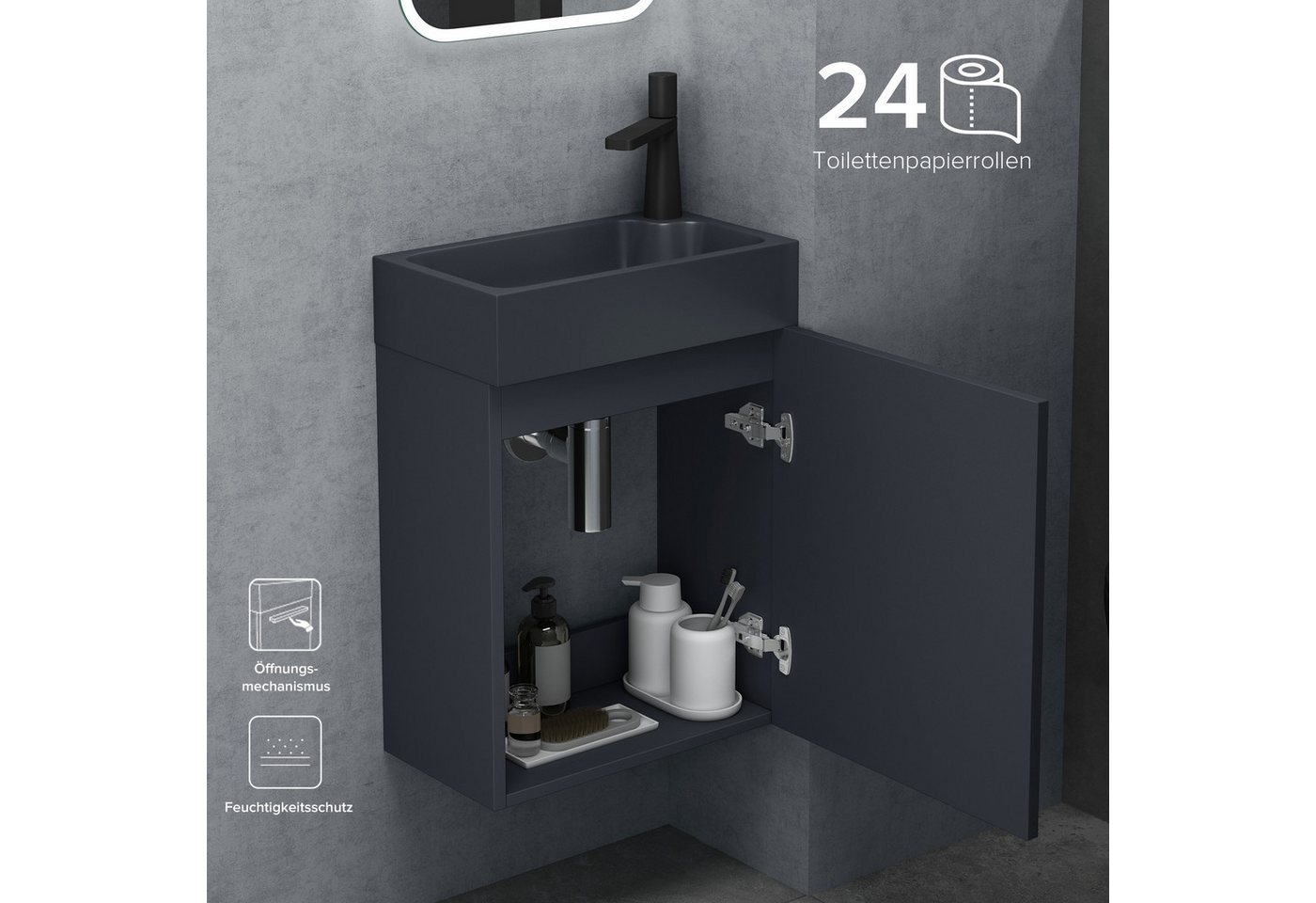 doporro Badmöbel-Set Waschtisch mit Unterschrank Soft-Close Gäste-WC 46cm Pisa – Bild 5 von 5
