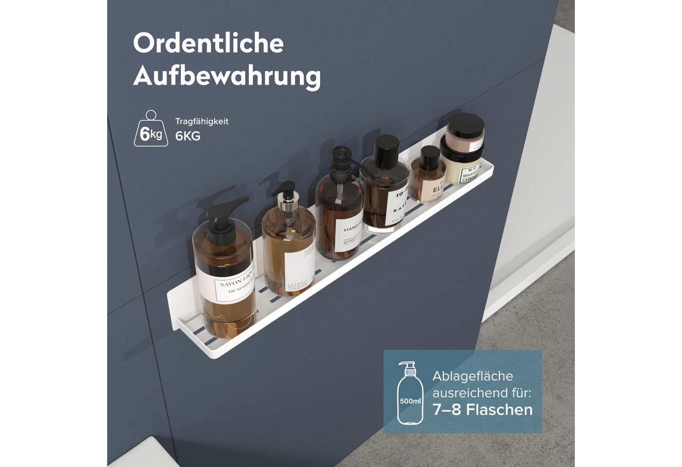 doporro Duschablage Duschregal Badezimmerablage 60cm magnetisch aus Carbonstahl Reglo-01, Magnetisch, Pulverbeschichtung – Bild 5 von 5