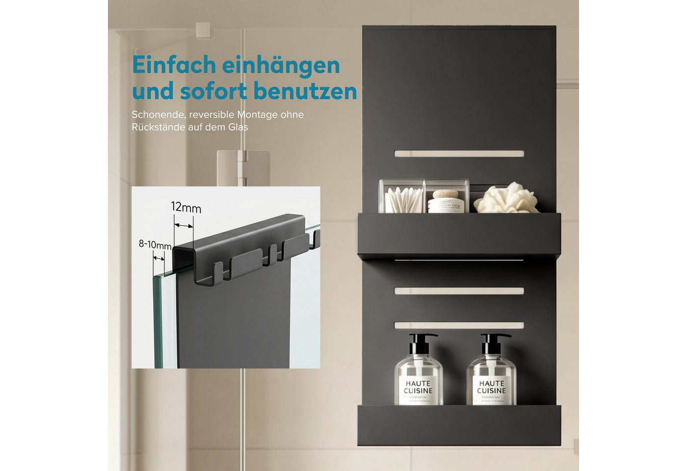 doporro Duschablage Duschregal Duschkorb 2 Ebenen höhenverstellbar mit 3 Haken Oryne-01, 2 Ebene – Bild 2 von 5