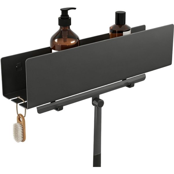 doporro Duschablage Duschregal Wandregal 40cm mit 2 Haken aus Carbonstahl Reglo-18, Offene Drainagestruktur,erhöhter Schutzrand,2 abnehmbare Haken