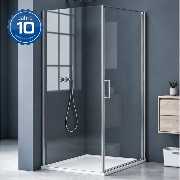 doporro Eckdusche Duschkabine 90x90cm ESG mit Nano-Beschichtung inkl. Duschtasse Rav36, BxT: 80x80 cm, Einscheibensicherheitsglas, Aluminium-Schwall-Leiste