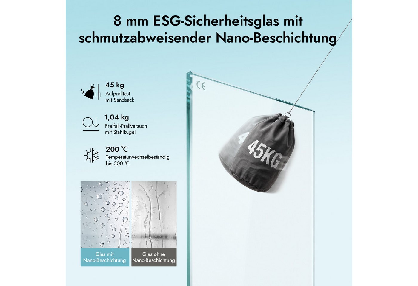 doporro Eckdusche Duschkabine 90x90cm Hebe und Senkmechanismus ESG mit Nano 195cm R36K, BxT: 75x75 cm, Einscheibensicherheitsglas, ebenerdiger Einbau möglich – Bild 4 von 5