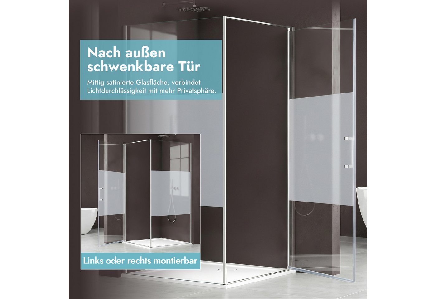 doporro Eckdusche Duschkabine 90x90cm Hebe und Senkmechanismus ESG mit Nano 195cm R36K, BxT: 80x80 cm, Einscheibensicherheitsglas, ebenerdiger Einbau möglich – Bild 2 von 5