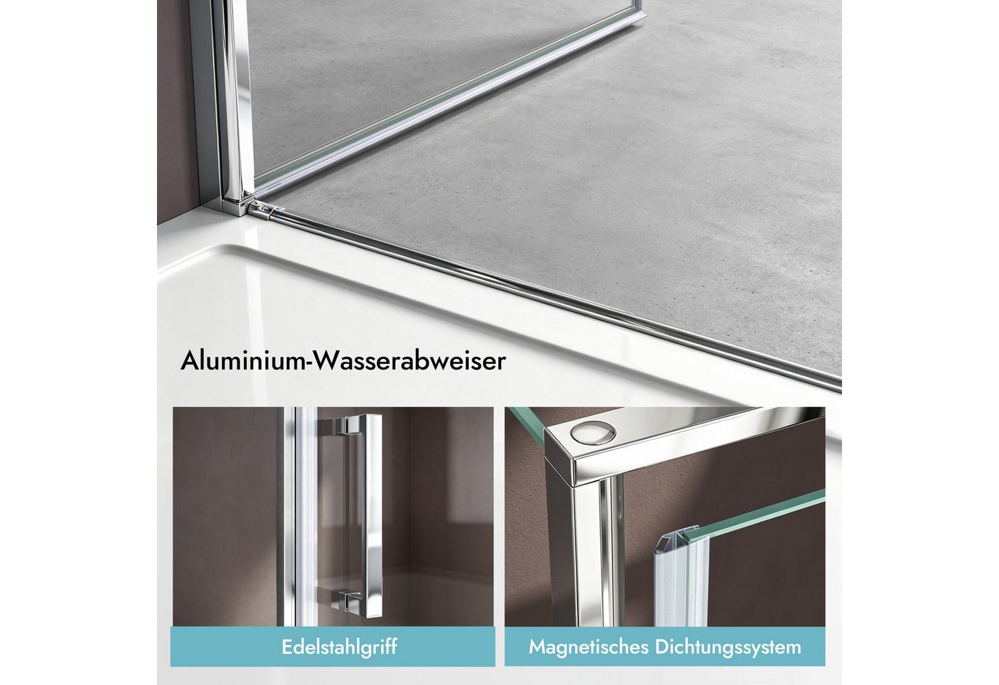doporro Eckdusche Duschkabine 90x90cm Hebe und Senkmechanismus ESG mit Nano 195cm R36K, BxT: 80x80 cm, Einscheibensicherheitsglas, ebenerdiger Einbau möglich – Bild 3 von 5