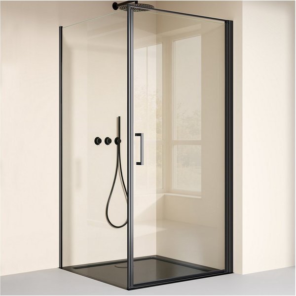 doporro Eckdusche Duschkabine 90x90cm Schwarz 8mm ESG mit Nano-Beschichtung H:195cm R36, BxT: 75x75 cm, Einscheibensicherheitsglas