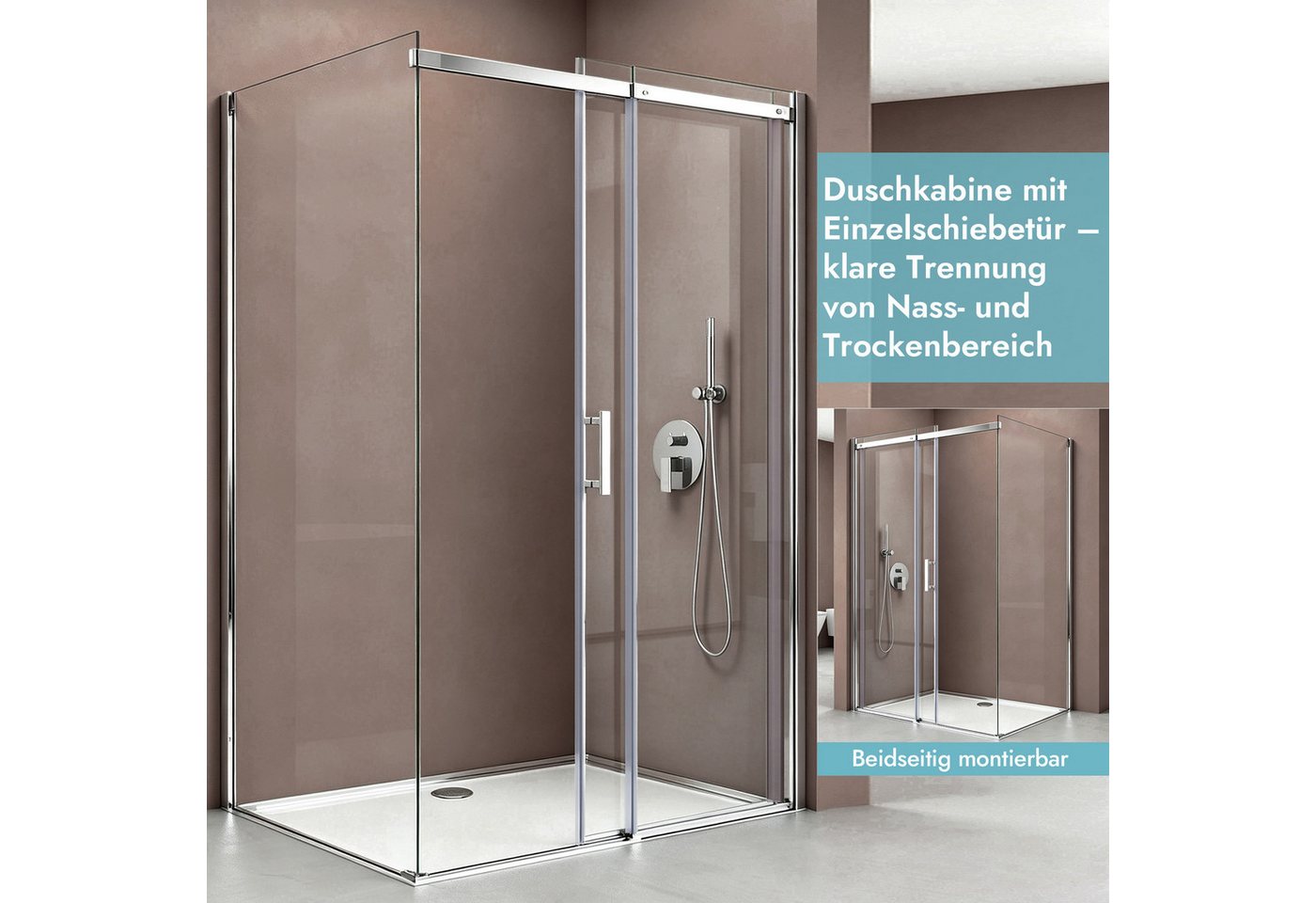 doporro Eckdusche Duschkabine Duschabtrennung 8mm ESG mit Nano-Beschichtung H:195cm R18, BxT: 100x70 cm, Einscheibensicherheitsglas, ohne oder mit duschtasse – Bild 2 von 5