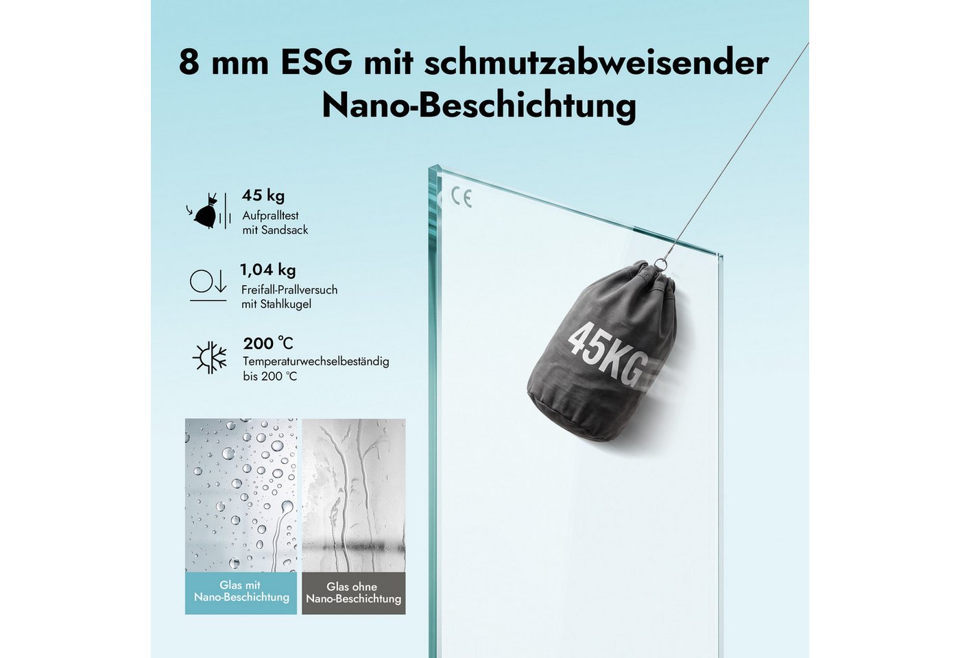 doporro Eckdusche Duschkabine Duschabtrennung 8mm ESG mit Nano-Beschichtung H:195cm R18, BxT: 100x70 cm, Einscheibensicherheitsglas, ohne oder mit duschtasse – Bild 3 von 5