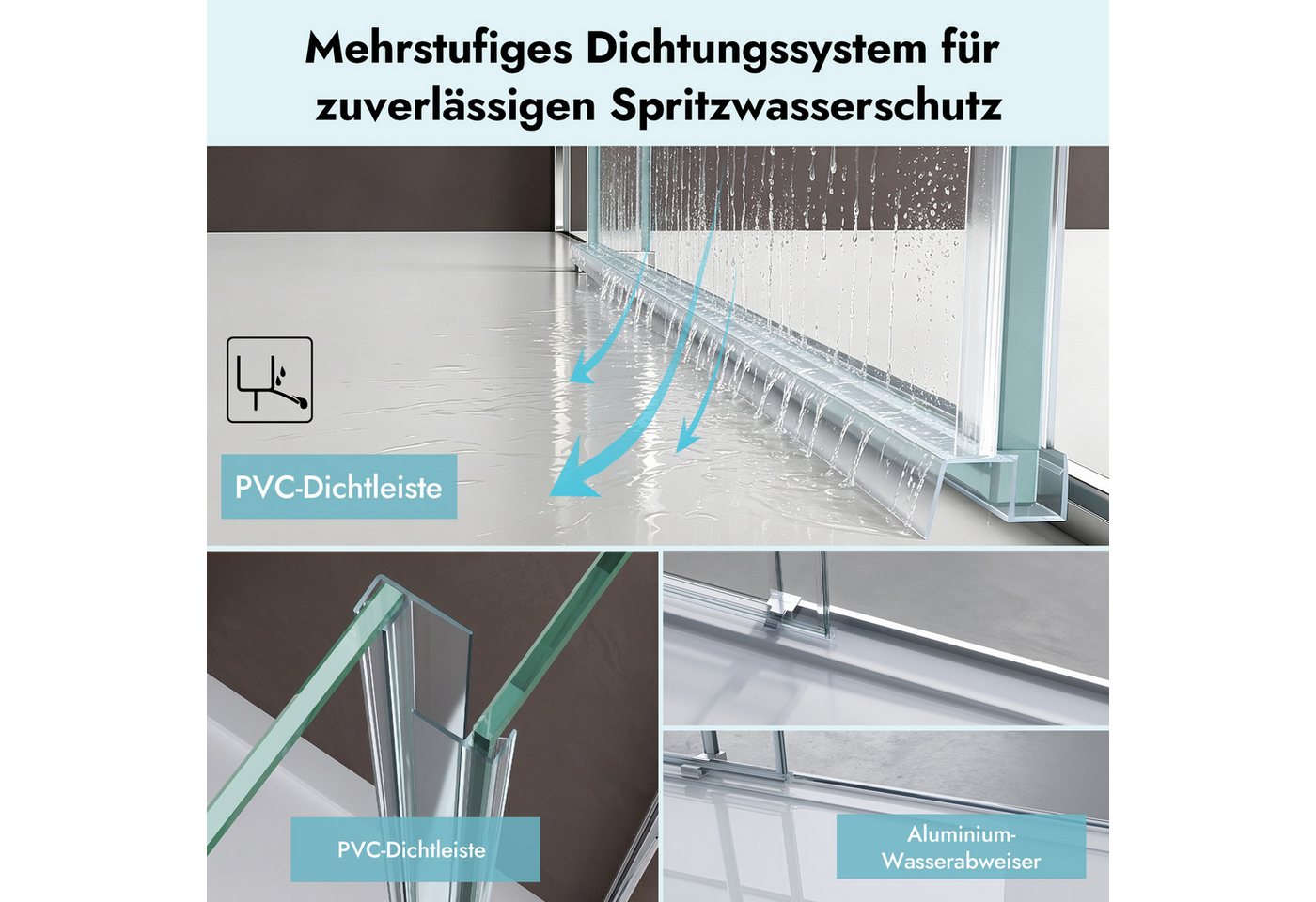 doporro Eckdusche Duschkabine Duschabtrennung 8mm ESG mit Nano-Beschichtung H:195cm R18, BxT: 100x70 cm, Einscheibensicherheitsglas, ohne oder mit duschtasse – Bild 4 von 5
