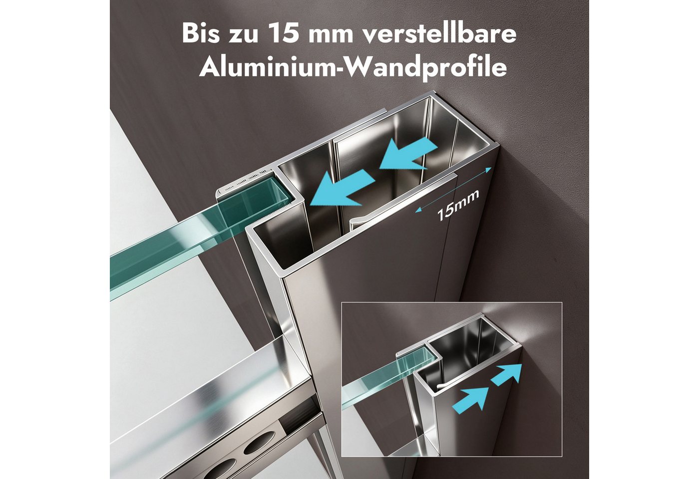 doporro Eckdusche Duschkabine Duschabtrennung 8mm ESG mit Nano-Beschichtung H:195cm R18, BxT: 100x70 cm, Einscheibensicherheitsglas, ohne oder mit duschtasse – Bild 5 von 5