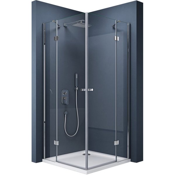 doporro Eckdusche Duschkabine Duschabtrennung mit 180° Drehfalttür 6mm ESG-Glas Rav01, BxT: 80x80 cm, Einscheibensicherheitsglas