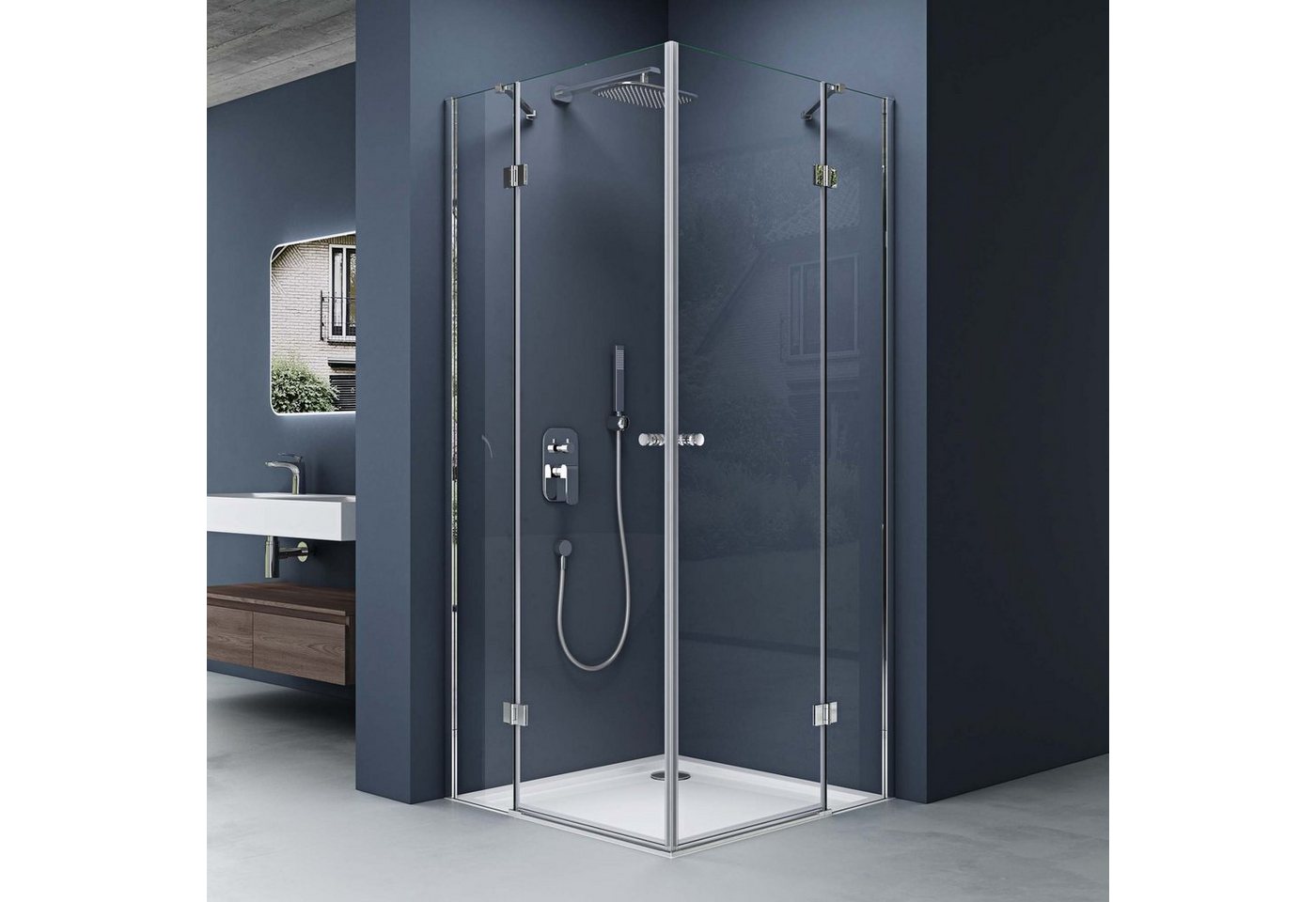 doporro Eckdusche Duschkabine Duschabtrennung mit 180° Drehfalttür 6mm ESG-Glas Rav01, BxT: 80x80 cm, Einscheibensicherheitsglas – Bild 2 von 5