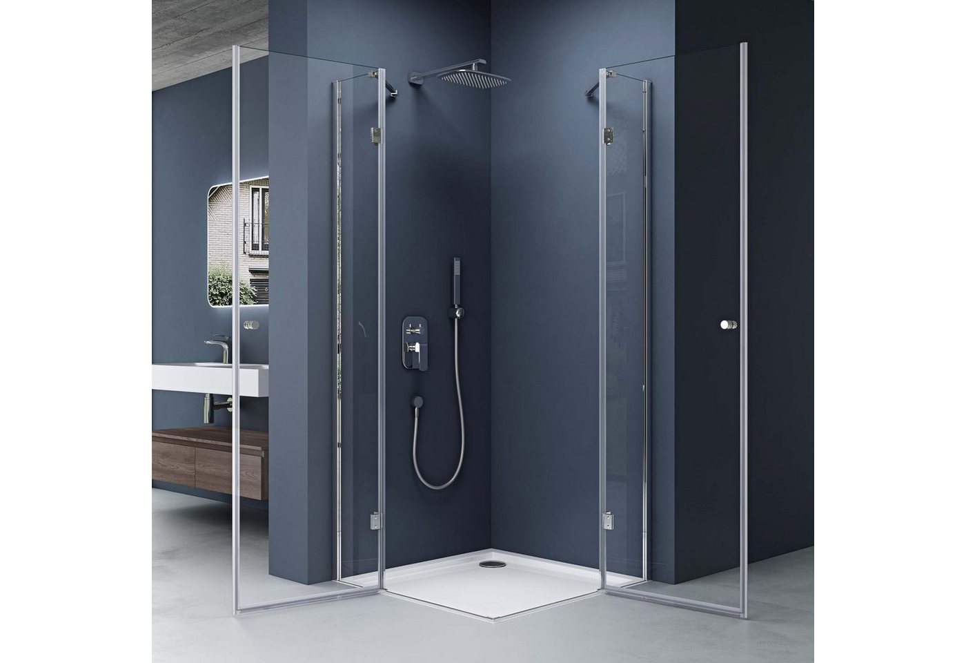 doporro Eckdusche Duschkabine Duschabtrennung mit 180° Drehfalttür 6mm ESG-Glas Rav01, BxT: 80x80 cm, Einscheibensicherheitsglas – Bild 3 von 5